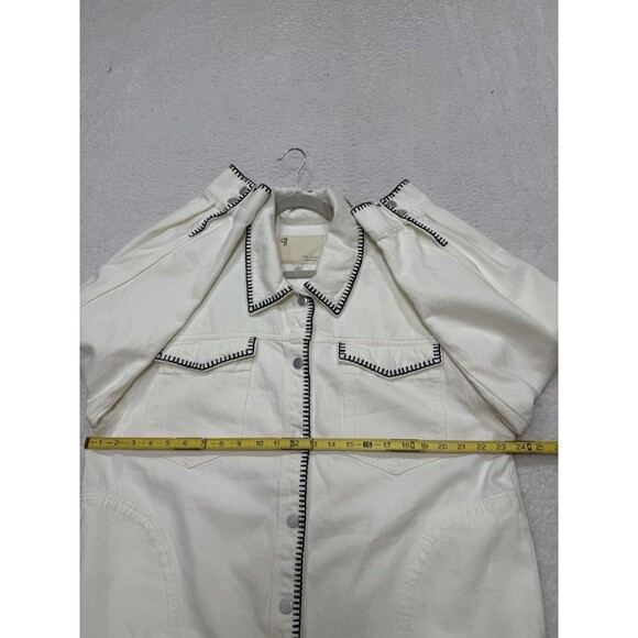 Anthropologie Pilcro Denim Shacket Jacket Ivory Tillie Relax Whipstitch Large NW - Picture 4 of 12